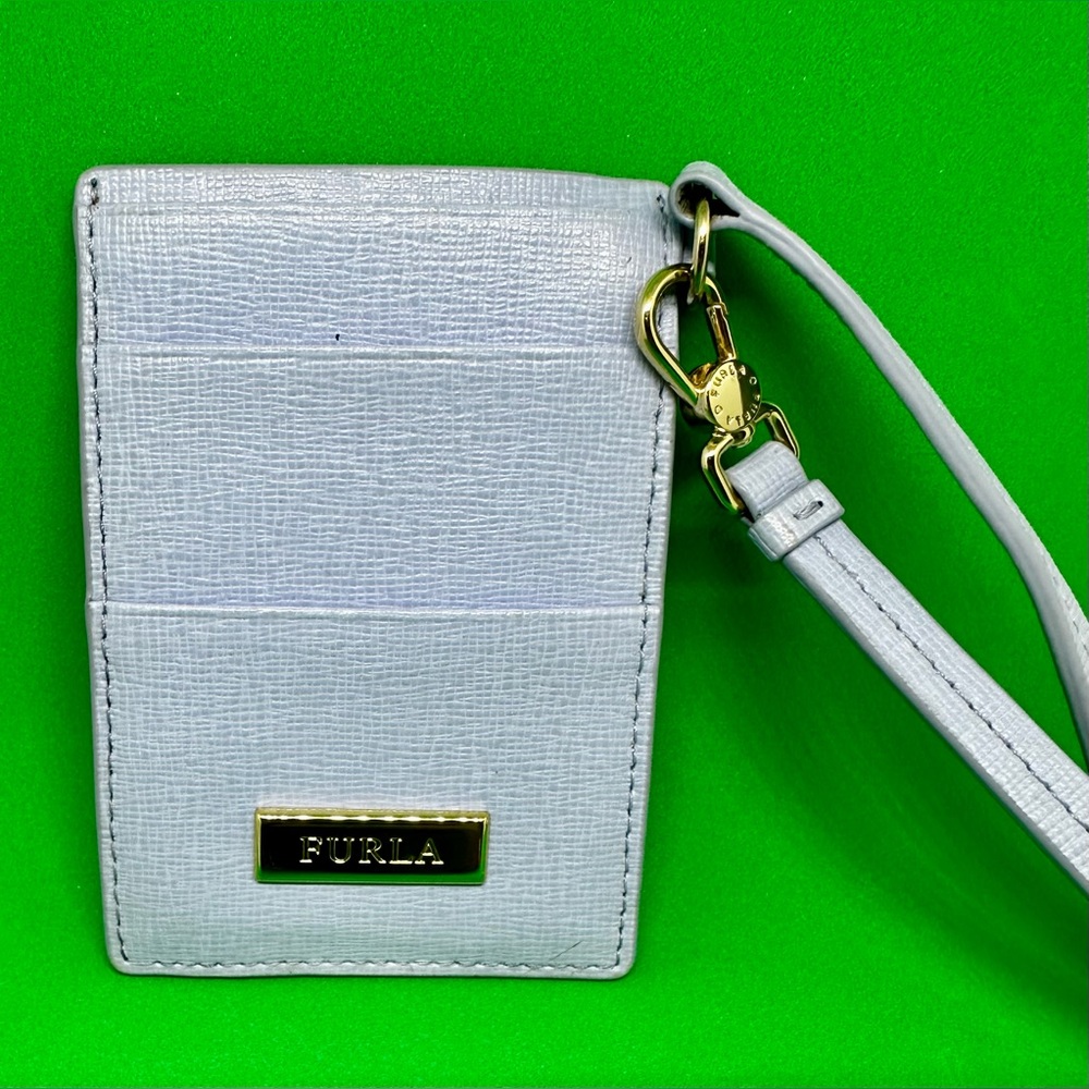 Furla Light Blue Leather Wristlet Card Case with Gold Hardware